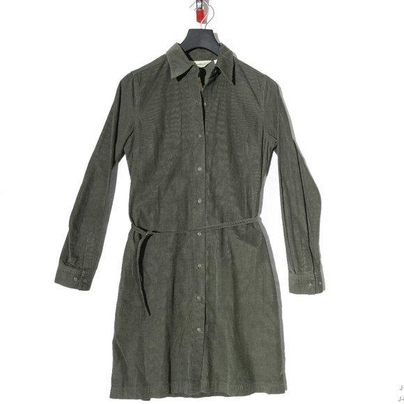 NWT Eddie Bauer Green Button Up Corduroy Shirt Dress w/Belt Women's Tall M - Picture 14 of 16